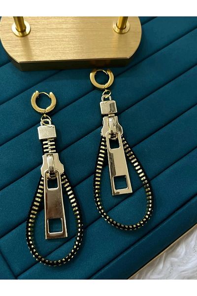 YASİN TOPÇU Steel Gold Earrings