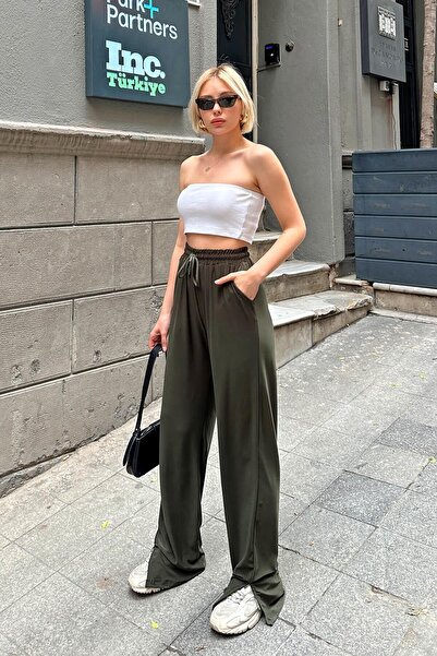 Swist Green Women's Sweatpants - Elastic Waist and Leg Slits