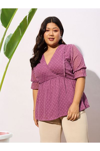 Sassafras By Styli Plus Dobby V Neck Top with Short Sleeve