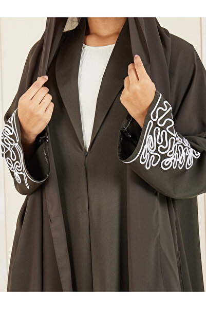 Anthrilo By Styli Contrast Thick Embroidered Button Closure Abaya