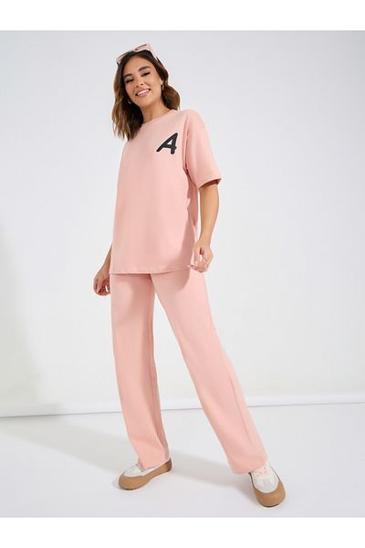 Styli Letter Print Oversized T-Shirt & Joggers Co-Ords