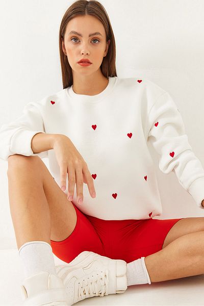 Bianco Lucci Damen-Sweatshirt mit Herz-Stickerei MBHS016 60601016