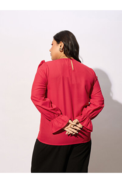 Sassafras By Styli Plus Solid Smocking Detail Frill Top