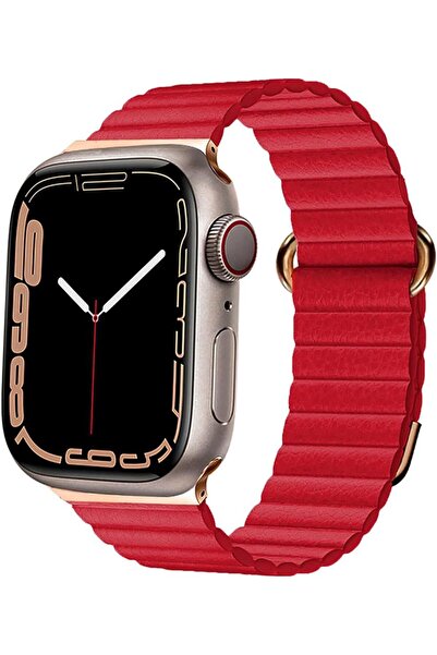 UnDePlus Apple Watch 10/11 42mm-38/40/41mm Kordon Mıknatıslı Magnetik Deri Ko...