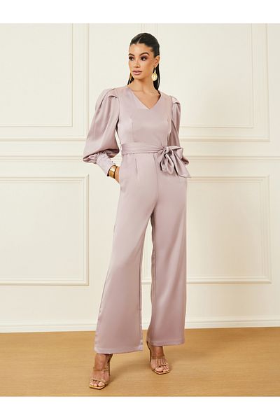 Styli Satin Wide Leg Jumpsuit with Self Tie