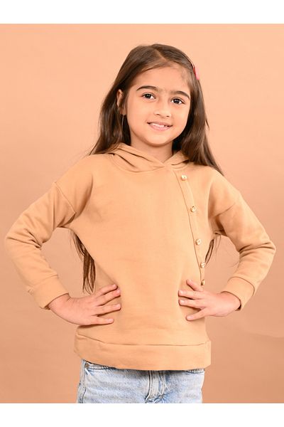 LilPicks By Styli Asymmetric Button Detail Hoodie