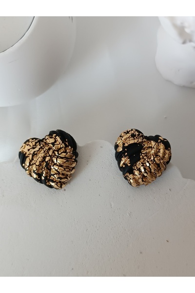 La fee aksesuar Polymer Clay Heart Earrings - Steel Pin