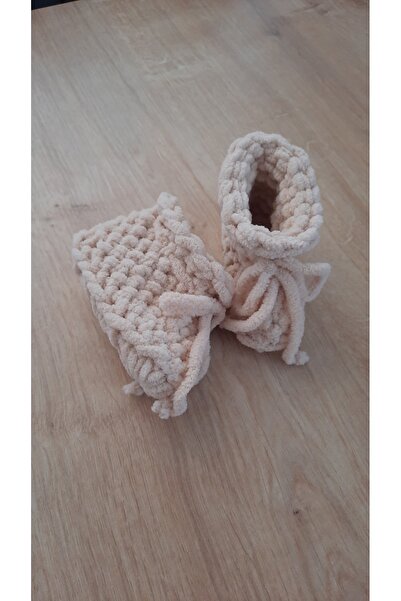Alize Puffy El Örgüsü bebek patiği  0-12 ay uymlu bej renk