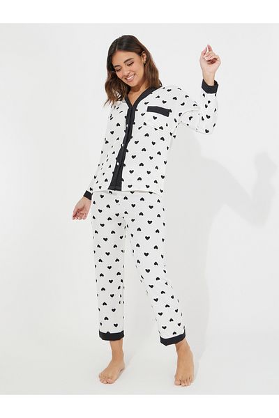 Take Two By Styli Kalp Desenli Düğme Detaylı Gömlek & Pijama Takımı