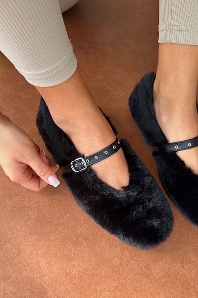 Mupa Shoes Balerini cu pene pentru femei negre