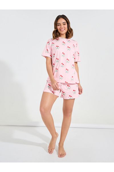 Styli AOP Cherry Drop Shoulder T-Shirt & Short Set