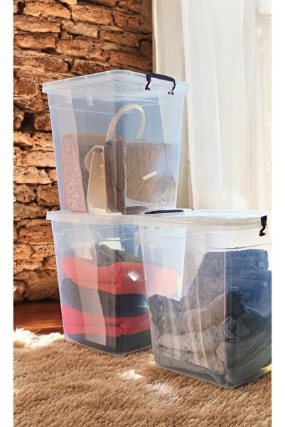biedda 20 litre 3 Adet Plastik Kilitli Kapaklı Dİkey Derin Saklama Düzenleme ve Depolama Kutusu