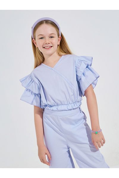 Styli Frill Layered Sleeves Top & Wide Leg Pants Set