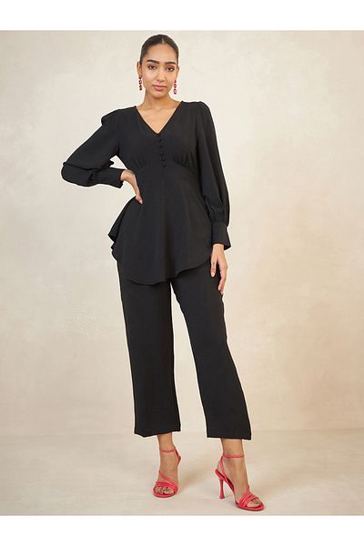 Femmella By Styli قميص وبنطلون سادة طويل بحاشية منحنية