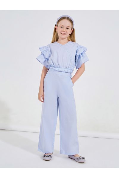 Styli Frill Layered Sleeves Top & Wide Leg Pants Set