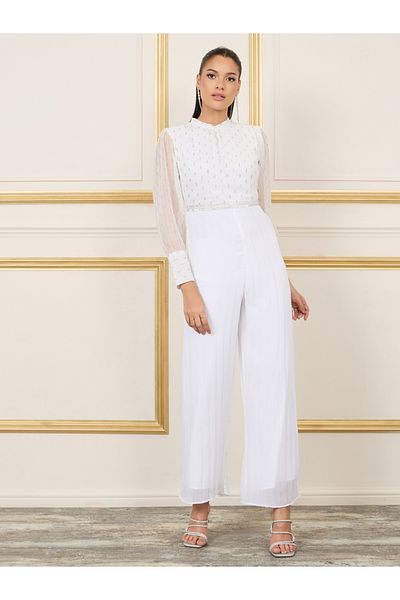 Styli Lurex Dobby Pleated Wide Leg Jumpsuit