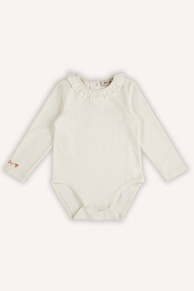 Panço Kız Bebek Yakası Fırfır Detaylı Ekru Body
