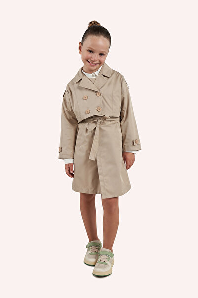 Panço Kız Çocuk Dört Farklı Şekilde Giyilebilen Bej Yağmurluk