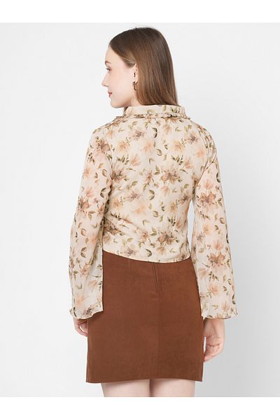 Mish By Styli Floral Print Collared Chiffon Top