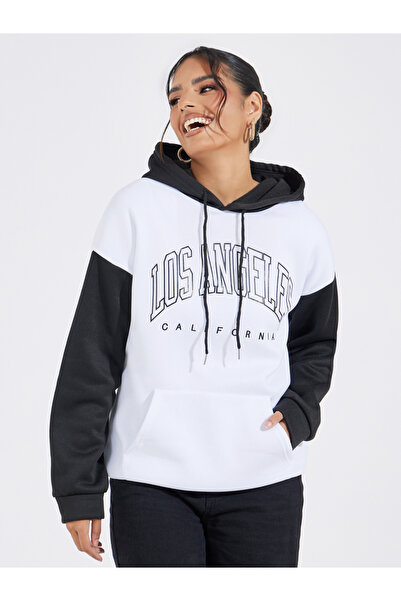 Styli Oversized Longline Color Block Slogan Hoodie