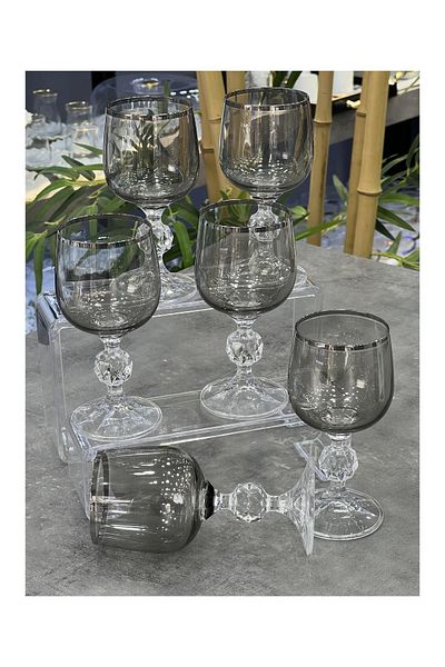 Doğudeko Luster Smoked Czechoslavakya Crystal Silver 6-Piece Coffee Side Cup