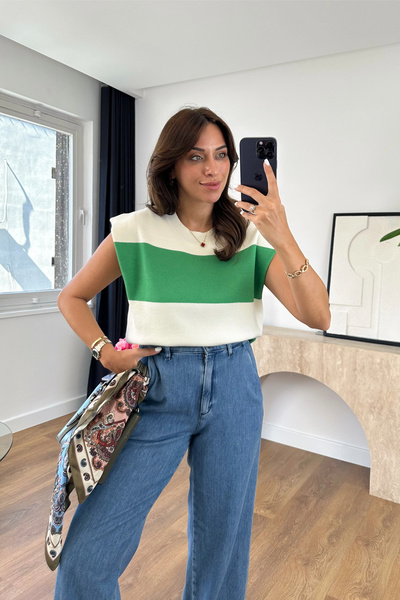 BİRCANÇİL Nols Yeşil Beyaz Çelik Triko Tşört