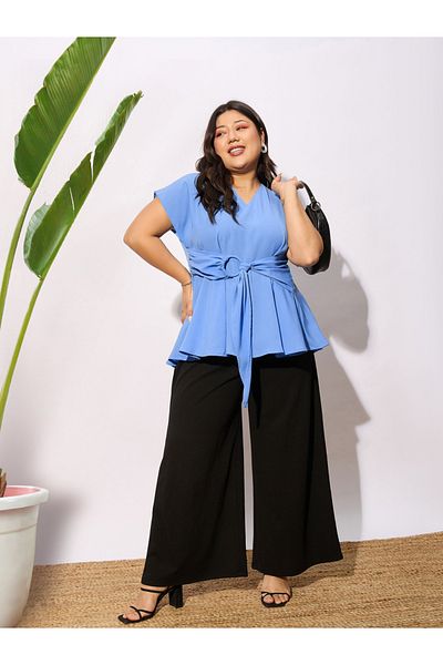 Sassafras By Styli Plus Front Knot Detail Peplum Top