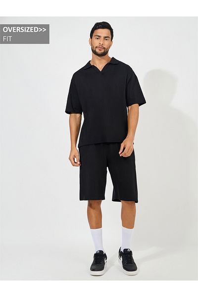Styli Heavy Cotton Jersey Oversized Polo & Shorts Co-Ords