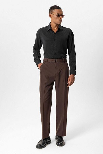 Antioch Brown High Waist Belted Men's Trousers
