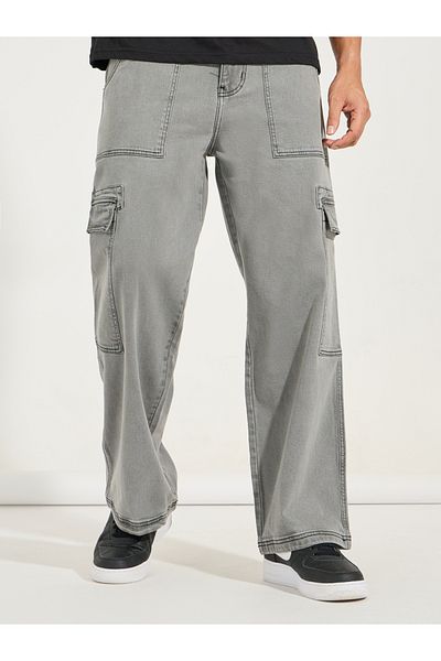 Styli Wide Leg Panelled Cargo Jeans