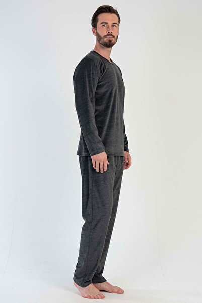 VİENETTA Erkek Uzun Kol Kadife Antrasit Pijama Takım C5T0N0O603