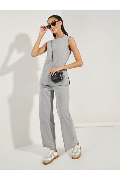 Styli Sleeveless Rib Knit Top & Wide Leg Joggers Co-Ords