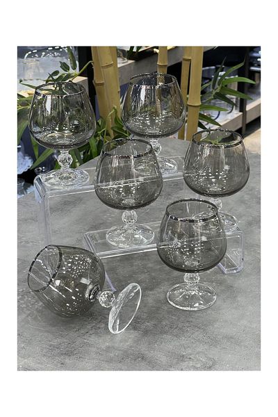 Doğudeko Luster Smoked Czechoslavakya Crystal Silver 6-Piece Coffee Side Cup