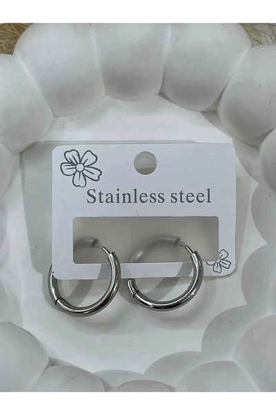 YASİN TOPÇU Steel Silver Silver Color Elegant Hoop Earrings