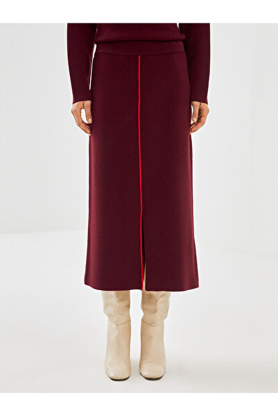 LC Waikiki LCWAIKIKI Fusta tricotată pentru femei, roșu claret clasic, cu talie elastică
