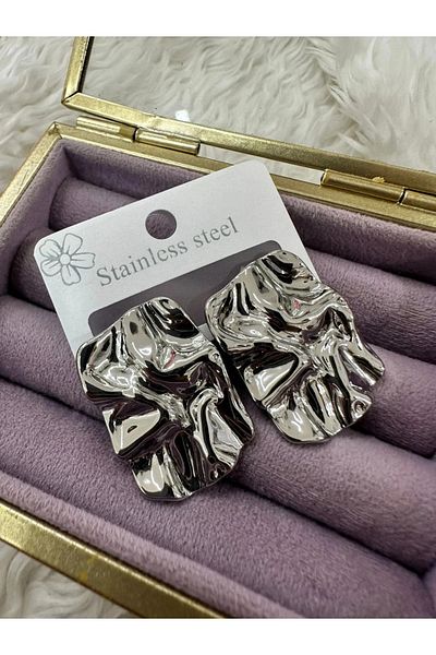 YASİN TOPÇU Steel Silver Wavy Earrings