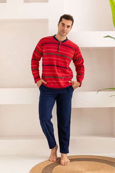 nisaNCa Men's Striped Fleece Pajama Set