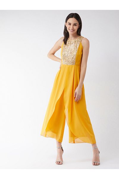 Miss Chase By Styli Front Sequin Detail Sleeveless Wide Leg Jumpsuit
