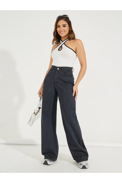 Styli Temel Yüksek Bel Tam Boy Geniş Paça Kot Pantolon