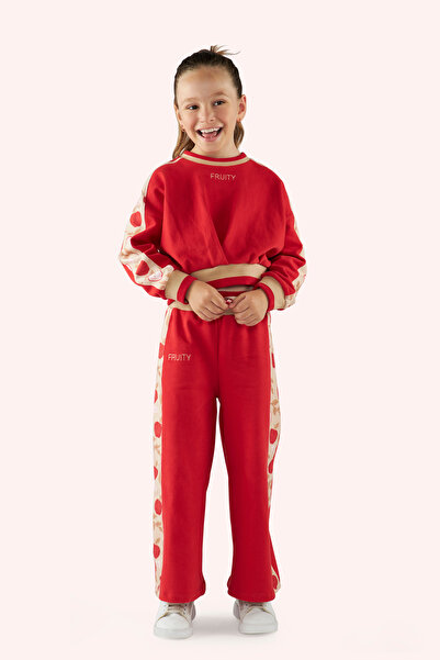 Panço Kız Çocuk Baskı Detaylı Kırmızı Eşofman Altı