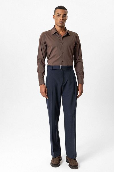 Antioch Navy Blue High Waist Belted Men's Trousers