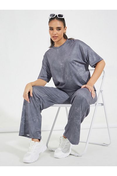 Styli Acid Washed Oversized T-Shirt & Pants Co-Ords