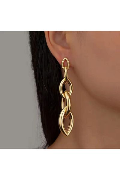 YASİN TOPÇU Steel Gold Dangle Chain Gold Colored Earrings