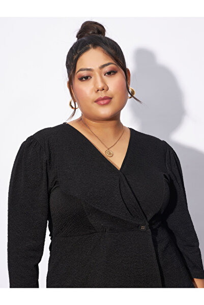 Sassafras By Styli Plus Textured Wrap Top & Straight Pants Co-Ords