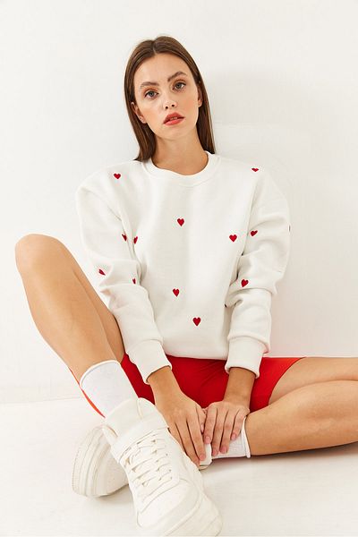 Bianco Lucci Damen-Sweatshirt mit Herz-Stickerei MBHS016 60601016