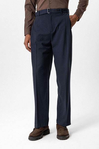 Antioch Navy Blue High Waist Belted Men's Trousers