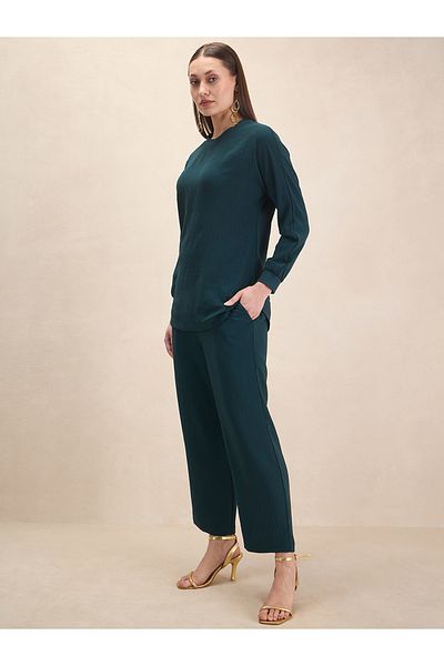 Femmella By Styli Solid Round Neck Top & Trouser Co-Ords