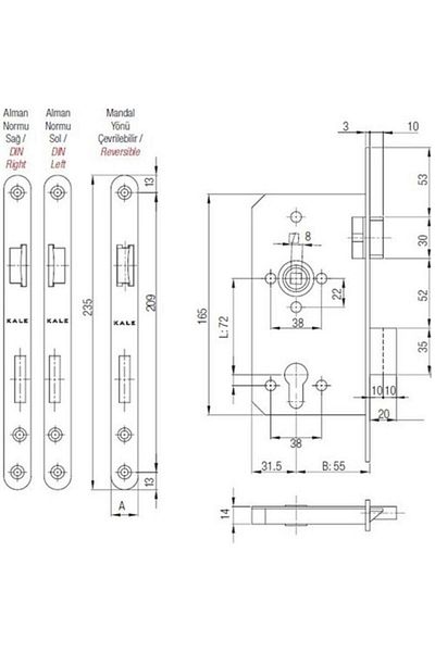 KALE German Type 55mm Oval Recessed Wc Lock + Chrome 150Bad00016