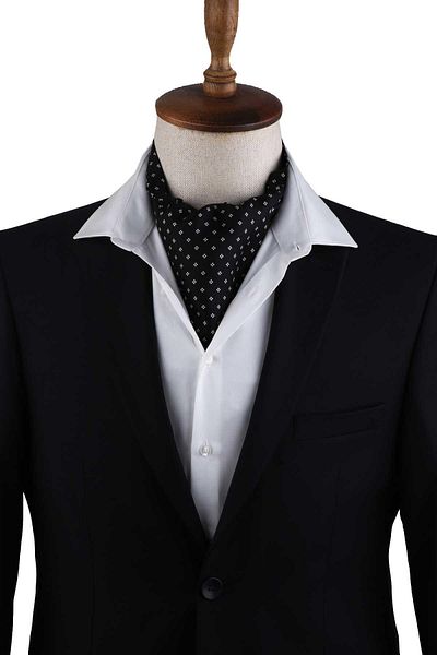 Kravatkolik Black Small Pattern Italian Silk Men's Ascot K618