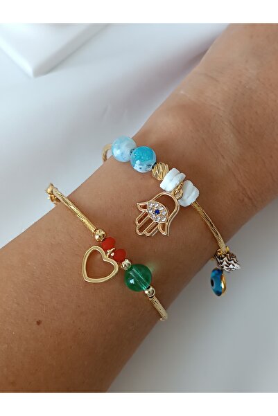 La fee aksesuar سوار فردي بتصميم خاص_ يد فاطمة الأم وسوار من الحجر الطبيعي وخ...